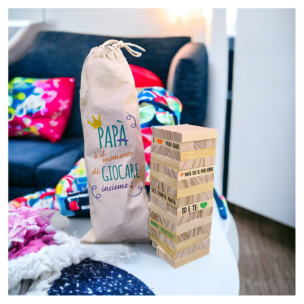 Gioco Jenga in legno 'Papà giochiamo insieme'