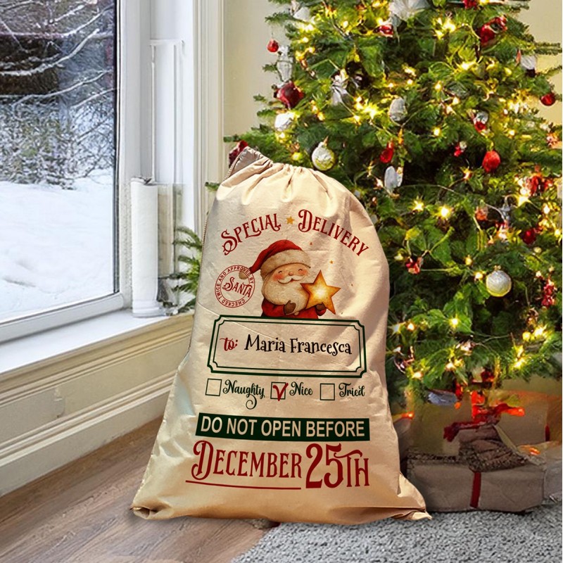 Sacco natale personalizzato "Babbo Natale" + Stencil orma