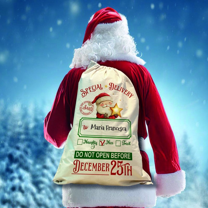 Sacco natale personalizzato "Babbo Natale" + Stencil orma