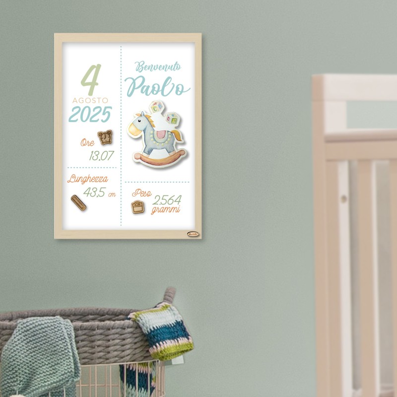 Cornice Nascita Personalizzata "Cavallo a Dondolo"