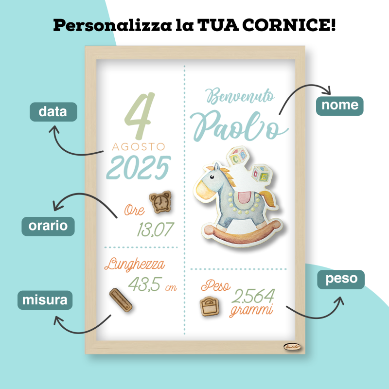 Cornice Nascita Personalizzata "Cavallo a Dondolo"