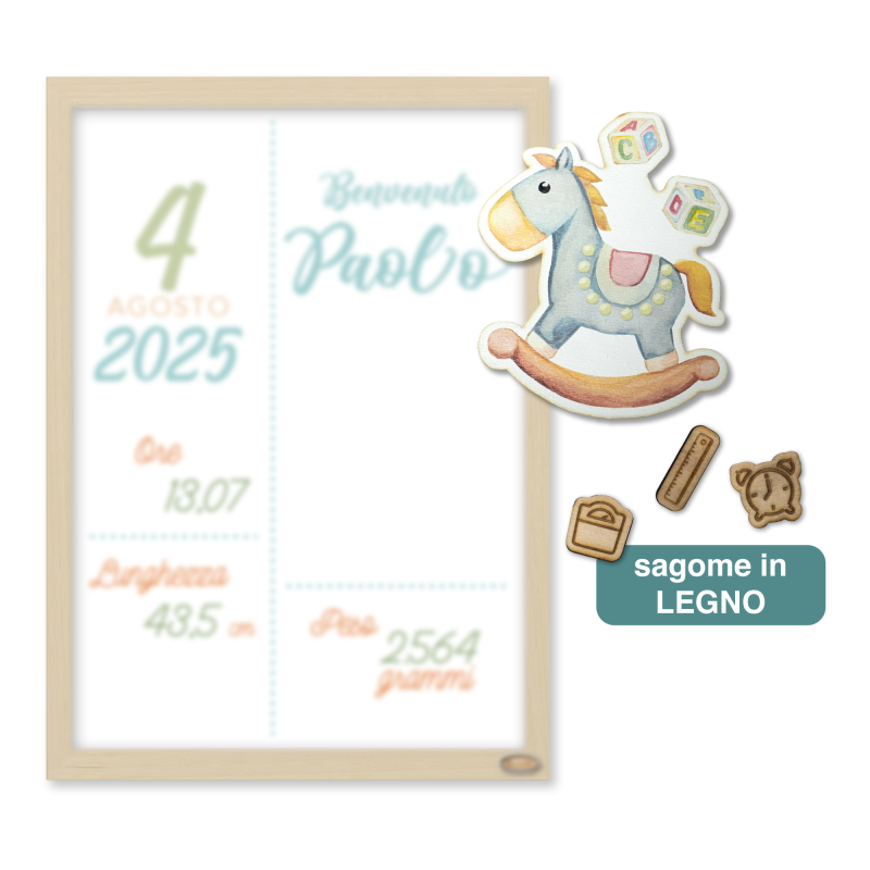 Cornice Nascita Personalizzata "Cavallo a Dondolo"