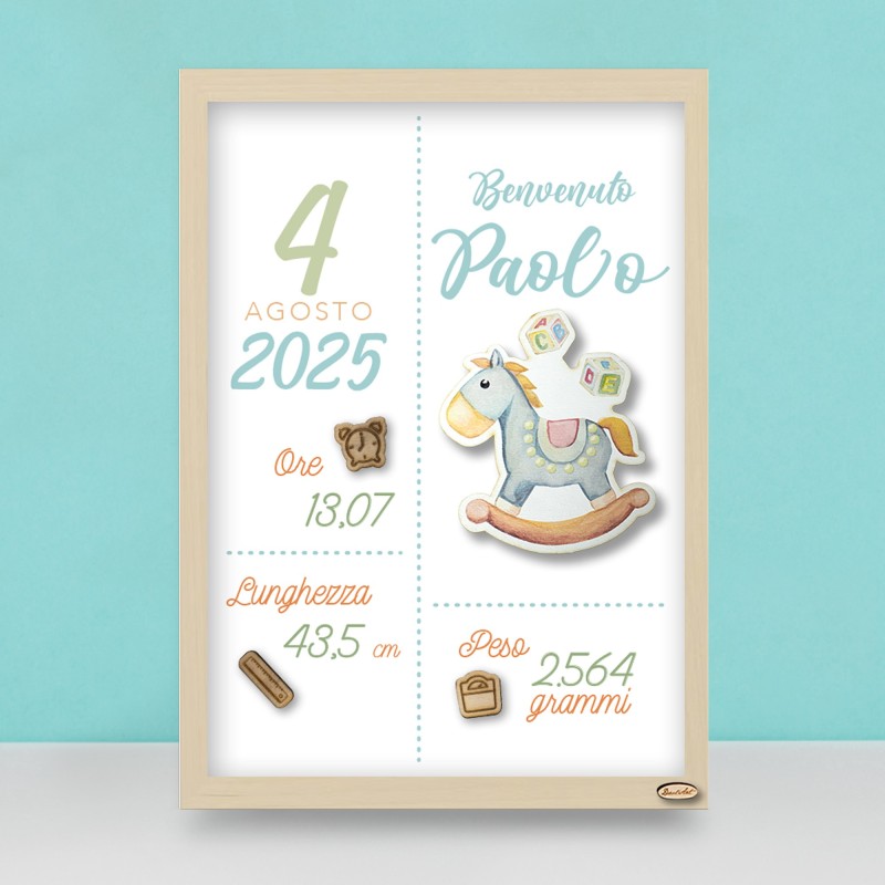 Cornice Nascita Personalizzata "Cavallo a Dondolo"