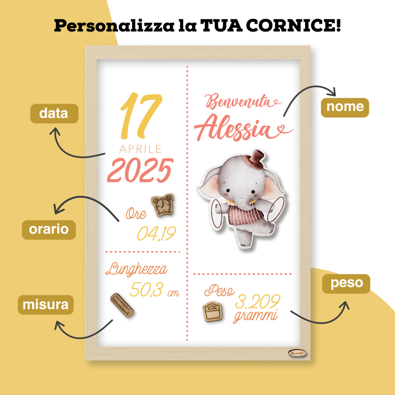 Cornice Nascita Personalizzata "Elefante"