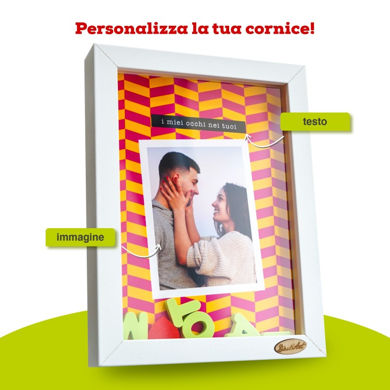 Dettaglio scritte 3D Ti Amo in cornice profonda shadow box