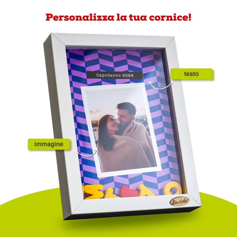 Dettaglio scritte 3D Ti Amo in cornice profonda shadow box